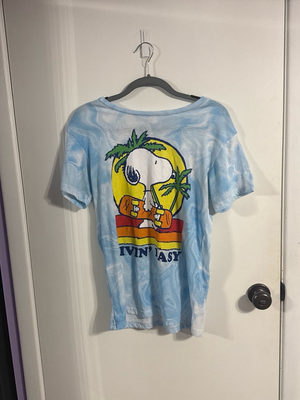 Peanuts Light Blue Tie-Dye Snoopy 'Livin' Easy' Graphic Tee